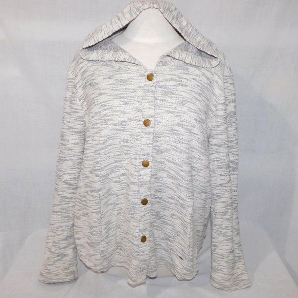 O'Neill Womens XL Marled Gray White Boho Snap Front Hooded Sweater jacket Beach - Picture 1 of 8